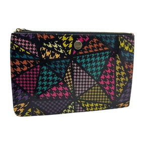 LODIS  Multi-color houndstooth flat pouch clutch zip top NWT RFID 8.75" x 5.75"